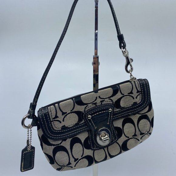Coach Handbags - COACH Gray Black C Signature Canvas Wristlet